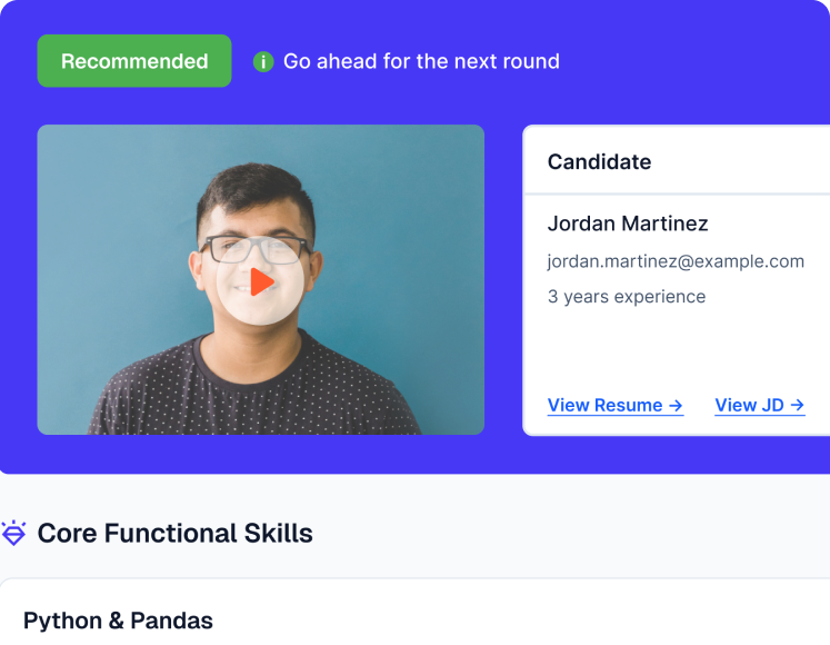 Customizable evaluation frameworks - Configure interview parameters and weightages for your specific tech stack in minutes