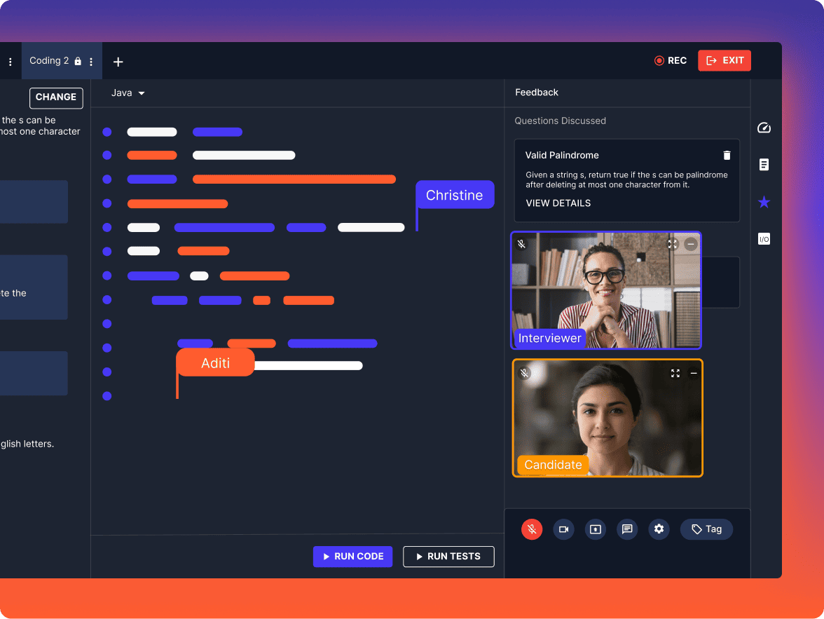 Live coding interview platform with video participants