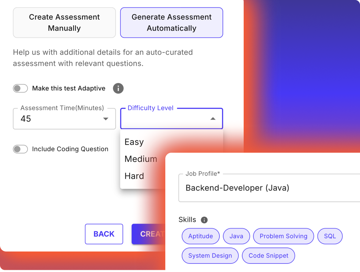 Build assessments interface